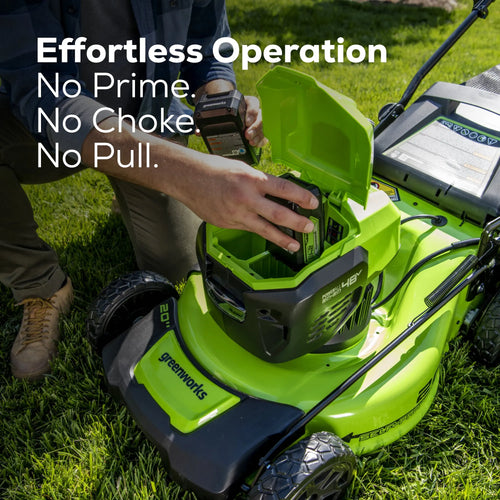 Greenworks 48V (2x24V) Cordless Battery Push Mower w/ Two (2) 4.0Ah USB Batteries & Dual Port Rapid Charger