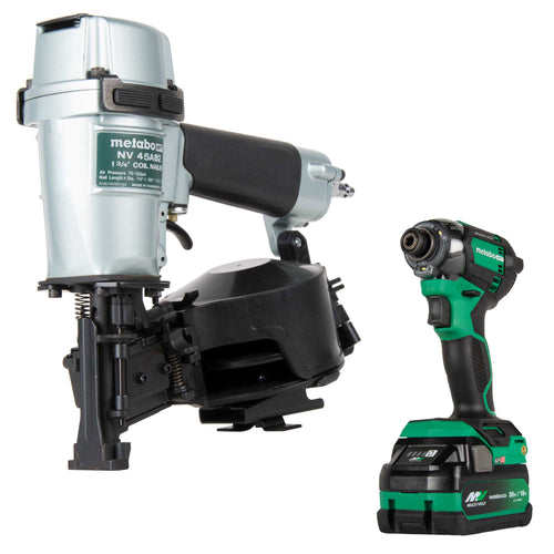 Metabo HPT Pro Bundle Coil Roofing Nailer with BONUS Impact Driver Kit