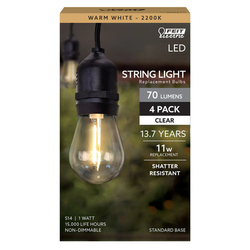 Feit Electric 1W (11W Replacement) Warm White (2200K) E26 Base S14 Filament LED String Light Bulb Replacement
