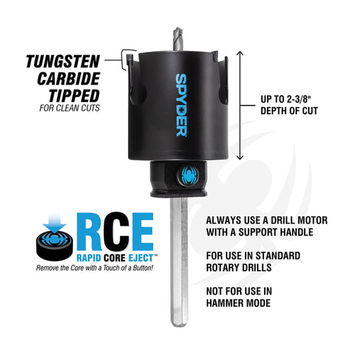 Spyder 600038CF 3-1/2 Tungsten Carbide Tipped (TCT) Non-Arbored Hole Saw Rapid Core Eject™