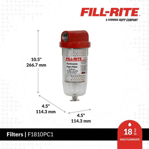 Fill-Rite  10 Micron Particulate Filter, 1 - 12 UNF, 18 GPM, Clear Bowl