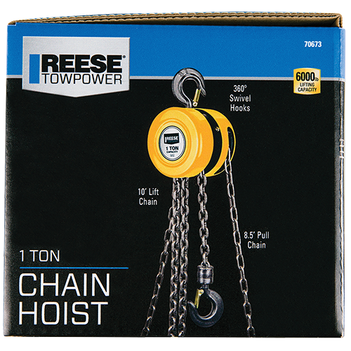REESE Towpower Chain Hoist, 1 Ton Capacity, 10 Foot Lift Chain, 8.5 Foot Pull Chain