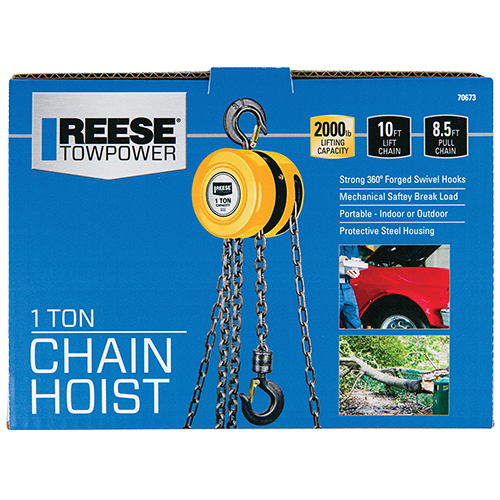 REESE Towpower Chain Hoist, 1 Ton Capacity, 10 Foot Lift Chain, 8.5 Foot Pull Chain