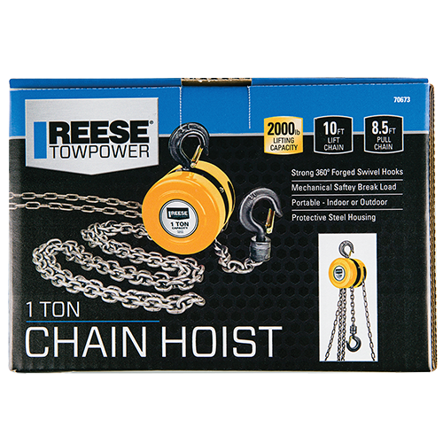 REESE Towpower Chain Hoist, 1 Ton Capacity, 10 Foot Lift Chain, 8.5 Foot Pull Chain