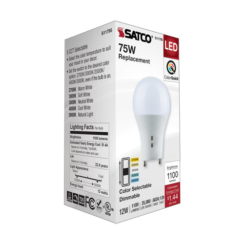 Satco S11795 12A19/LED/5CCT/GU24/120V