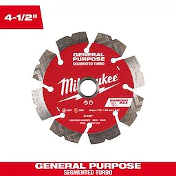 Milwaukee 4-1/2 DIAMOND MAX™ Segmented Turbo, General Purpose Diamond Blade
