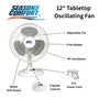 Seasons Comfort 12 Inch Tabletop Oscillating Fan, 3 Speeds, Adjustable Tilt