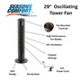 Seasons Comfort Tower Fan, 40W, 3 Speeds, Oscillating, Electric, Indoor - FTW29B