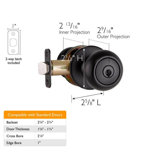 Design House Cambridge Keyed Entry Door Knob Matte Black