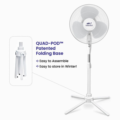 Proaira 16 Oscillating Pedestal Fan, 3 Speed Control, White