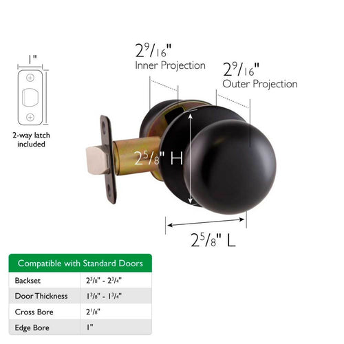 Design House Cambridge Passage Door Knob Matte Black
