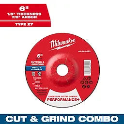 Milwaukee 6 x 1/8 x 7/8 Performance+ Dual Metal Cut & Grind Wheel - Type 27