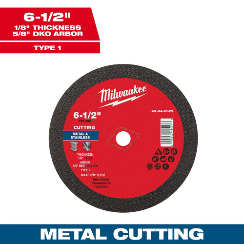 Milwaukee 6-1/2 x 1/8 x 5/8 DKO Metal Cut Off Wheel Type 1