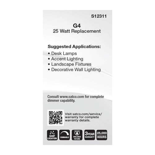 Satco S12311 3W/LED/G4/CL/830/12V
