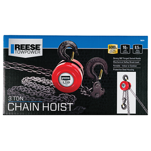Reese Towpower Chain Hoist, 3 Ton Capacity, 10 Foot Lift Chain, 8.5 Foot Pull Chain