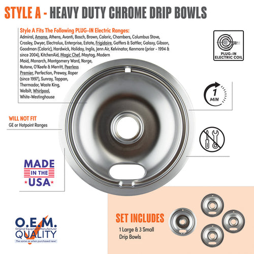 Range Kleen Style A Heavy Duty Chrome Drip Bowls
