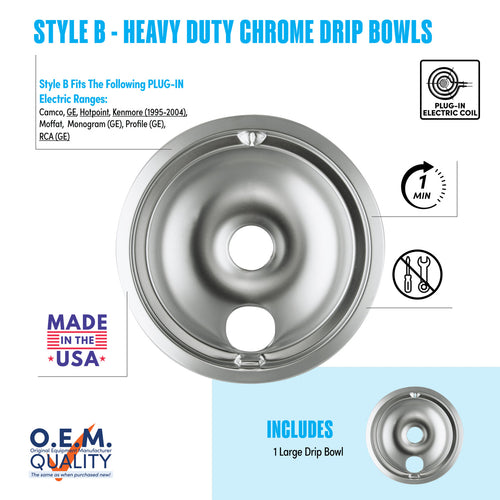 Range Kleen Style B Heavy Duty Chrome Drip Bowls