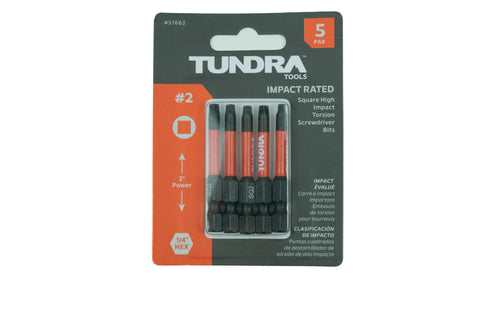 Tundra Tools Impact Screwdriving #2 Square Bits, 2″ 5 PAK