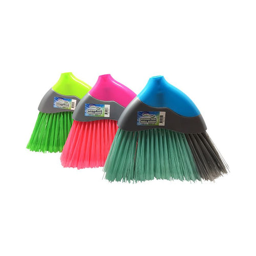 Power Clean Medium Angle Broom with 4' Handle - Assorted Cool Colors