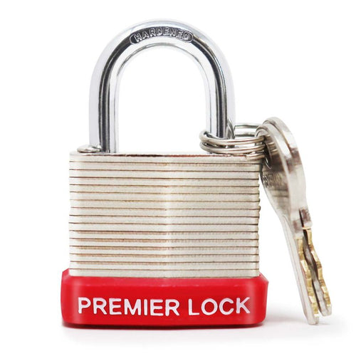 Premier Lock 1-1/4 Nickel Plated Laminated Steel Keyed Padlock with Vinyl Bumper and 2 Keys
