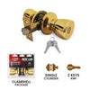 Premier Lock Solid Brass Keyed Entry Door Knob, Tubular With 2 KW1 Keys- Carded
