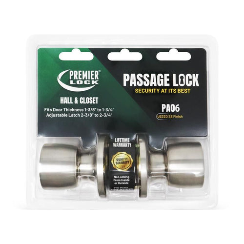 Premier Lock Stainless Steel Passage Door Knob- Tubular Carded