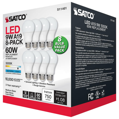 Satco S11461 9A19/LED/850/ND/120V/8PK