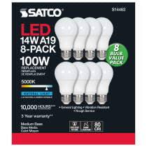 Satco S14463 14A19/LED/850/ND/120V/8PK