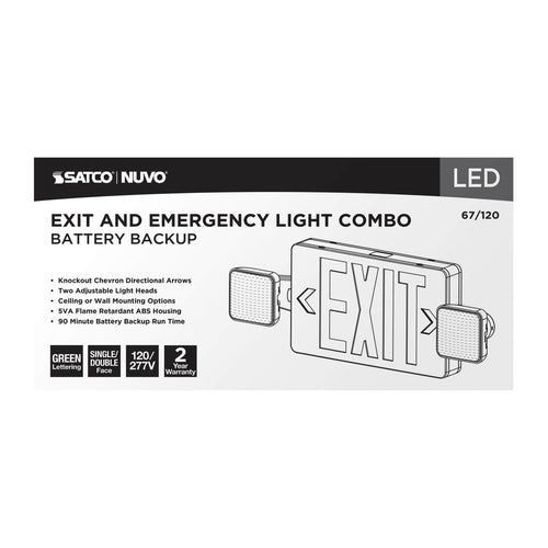 Satco 67-120 Exit/Light DH - Green White Finish