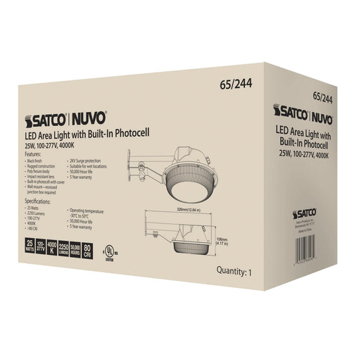 Satco 65-244 25W LED Area Light W/Photocell Black Finish