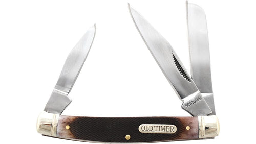 Old Timer 34OTB Old Timer Middleman 2.42 Stainless Steel Clip Point/Sheepsfoot/Pen Sawcut Bone With Nickel Silver Bolsters Handle Folder