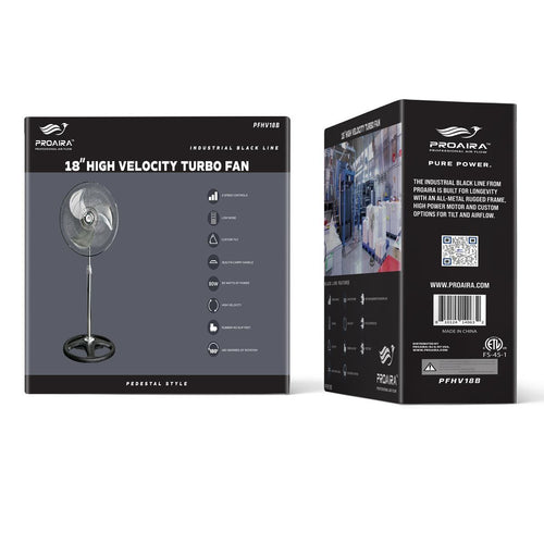 Proaira 18 High Velocity Industrial Pedestal Fan 3 Speed Control Black
