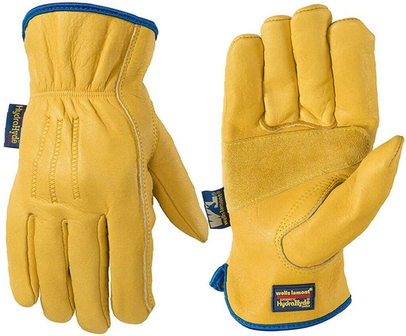 Wells Lamont Men’s HydraHyde Full Leather Slip-On Work Gloves (Large, Yellow / Gold)