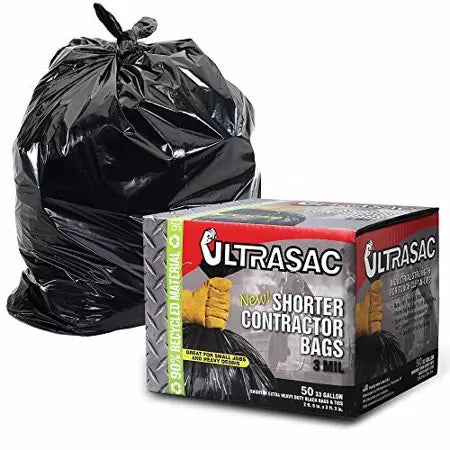 Ultrasac 33 Gal. Short Heavy Duty Contractor bags with Flaps (50 Count), Black