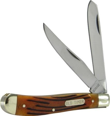 Schrade  Knives Affordable Price Schrade Gunstock Trapper 2-Blade Pocket Knife w/Brown Bone Handle
