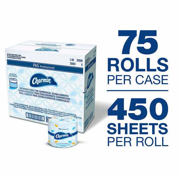 Charmin Commercial Bathroom Tissue, White, 450 Sheets/Roll, 75 Rolls