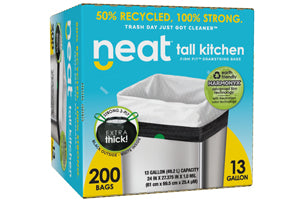 Neat Tall Kitchen 13 Gallon Drawstring Trash Bags - Mega 200 Count - Triple Ply
