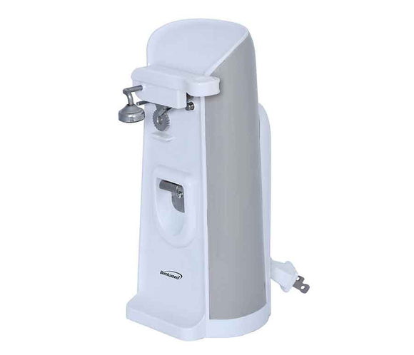 Brentwood J-30W Tall Electric Can Opener with Knife Sharpener & Bottle Opener, White